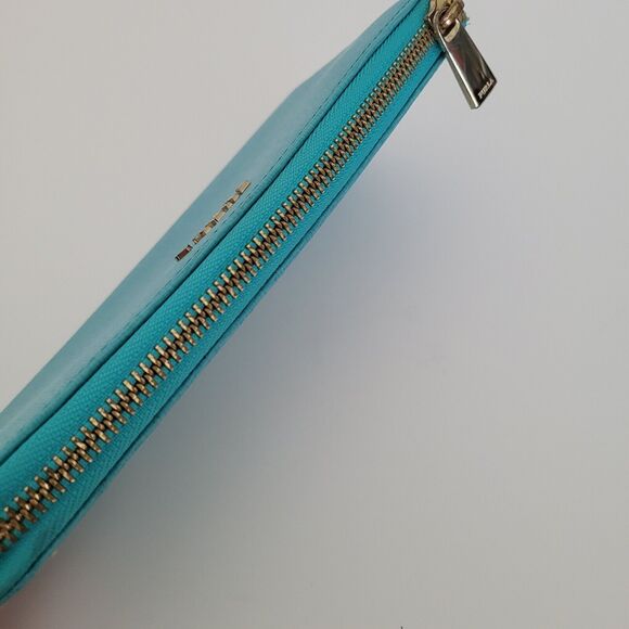 Furla Italian Zip Around Wallet Large Geniue Leather Tiffany Blue Designer Logo - Picture 3 of 10